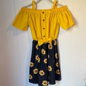 Charming Sunflower Kids Dress in Yellow and Black